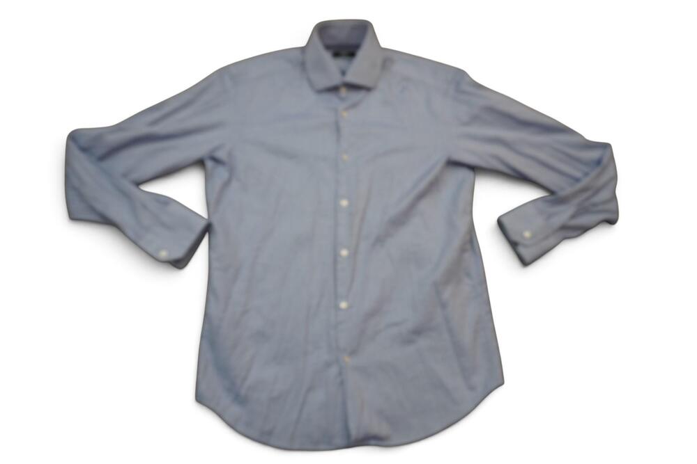 Hugo Boss Shirt Mens 15.5 39 Blue Micro Check Regular Fit Dress Long Sleeve